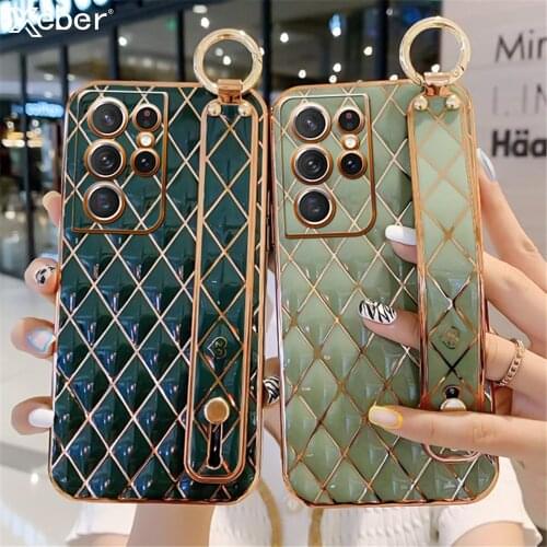 Luxury Gold Plating Wristband Holder Soft Silicone Phone Case For Samsung Galaxy A52 A72 A32 A12 5G S21 Plus Ultra A02S F62 M60