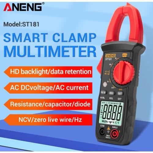 ANENG ST181 Digital Clamp Multimeter 4000 Counts Transistor Resistance Tester DC/AC Current Meter Ammeter Voltmeter