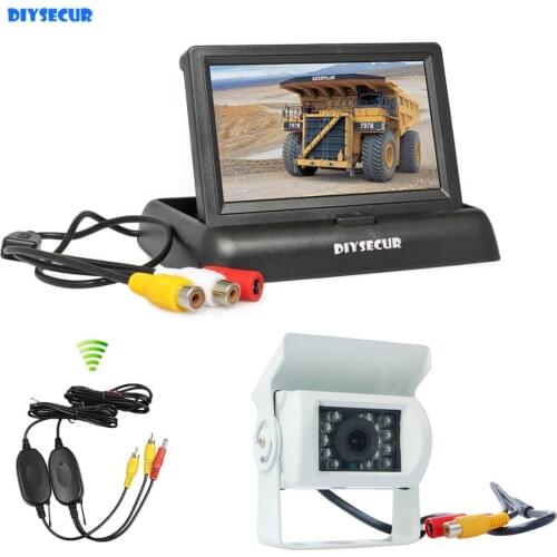 DIYSECUR Wireless 4.3" Foldable Rear View Monitor Car Monitor Waterproof CCD Reverse Backup IR Night Vision Bus Truck Camera