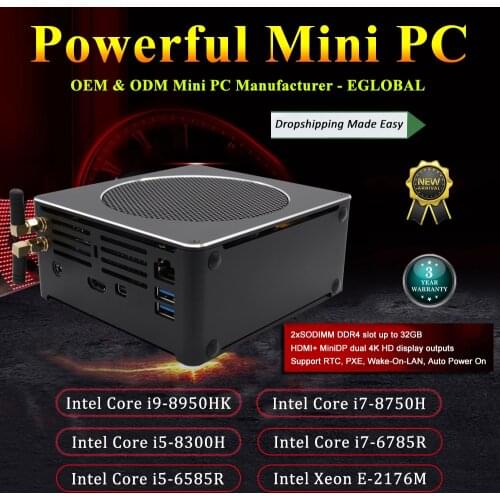 Eglobal Gaming Mini PC i9 8950HK i7 8750H Xeon E3-15 DDR4 Nuc Computer Win 10 Pro NVMe PCIe 2*DDR4 32GB 64GB AC WiFi HD + DP