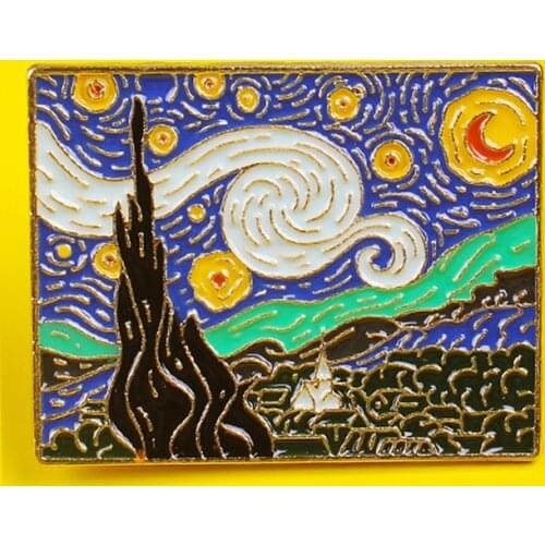 Van Gogh Oil Painting Enamel Pin Beautiful Night Badge Brooch Denim Clothes Backpack Abstract Art Badges On Backpack