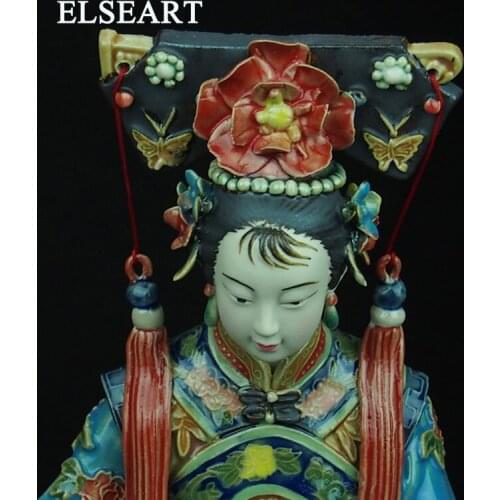 Ceramic retro chinese lady embroidery girl craft handmade porcelain sculpture statue figurine home decoration