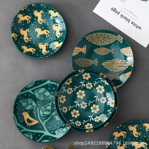 Glaze color 7 inch plate Japanese hand-painted ceramic disc FanPan household food dish deep dish fish plate plate plate