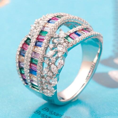 BrideTalk Luxury Geometry Bold Statement Rings for Women Bridal Engagement Wedding Jewelry Cubic Zirconia CZ Accessories Rings