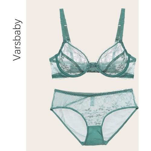 Varsbaby slim sexy lace unlined transparent temptation bra set light green bow underwear set