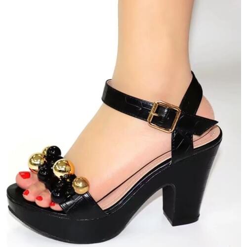 Beautiful black women high heel shoes with big beads decoration african pumps for dress V264,heel 9CM