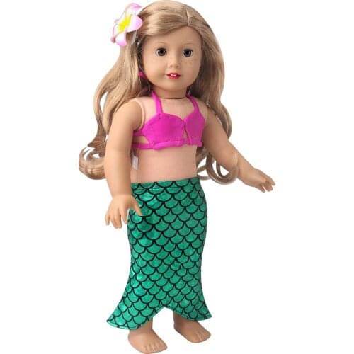 Summer New Pattern Mermaid Swimsuit Three Piece Set Fit 18 Inch American&43cm Baby New Born Doll Clothes Accessories Girls' Toys
