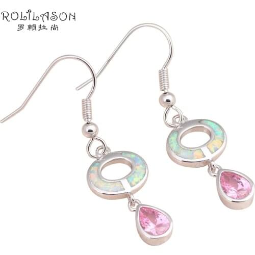 Brand Wholesale & Retail White Fire Opal Crystal Silver Stamped Drop Earrings Fashion Jewelry Opal Jewelry OE152