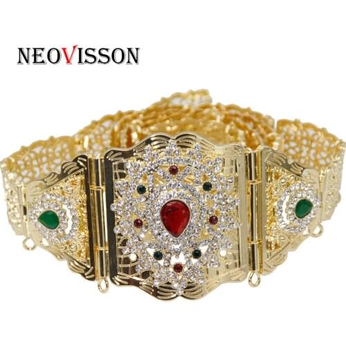 NEOVISSON Rhinestone Metal Waist Belt For Women Morocco Caftan Belly Chain Gold Silver Color Body Jewelry Adjustable Length 2019