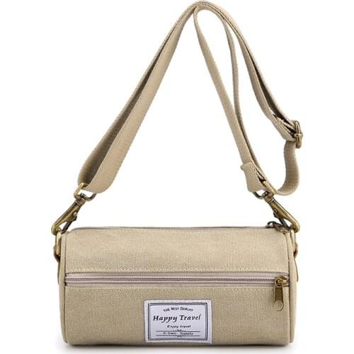 Fashion Barrel-shaped Women Canvas Vintage Crossbody Bag Exqusite Round Messenger Top Handle Bags High Quality Shoulder Bag