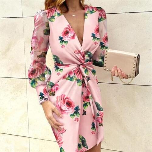 Fashion Long Sleeve Women Dresses Perspective Mesh Sleeve Mini Dress Casual Comfortable Floral Female Ladies Dresses Robe Femme