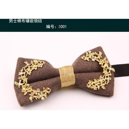 Mens bow tie wedding groom best man suit shirt annual meeting black British inlaid metal collar flower