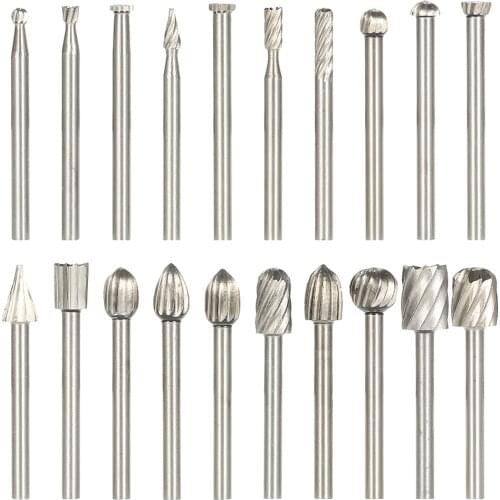 20PCS 3mm Shank HSS CNC Rotary Burrs Set Tools File Milling Cutter Engraving Bits for Drilling Woodwork Electric Grinding