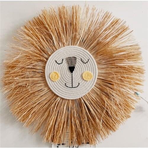 Nordic Hand Woven Cartoon Lion Hanging Decorations Cotton Thread Weaving Animal Head Ornament Children Room Wall Hanging Decor