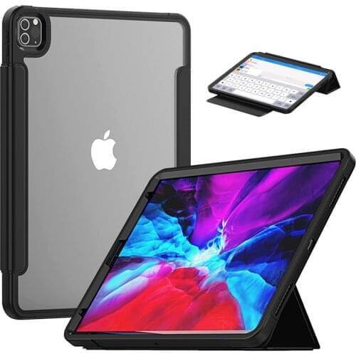 Clear Hard back PC Folio Protective Stand Case Smart Cover Auto Sleep/Wake for iPad Pro 11 2020 & 2018