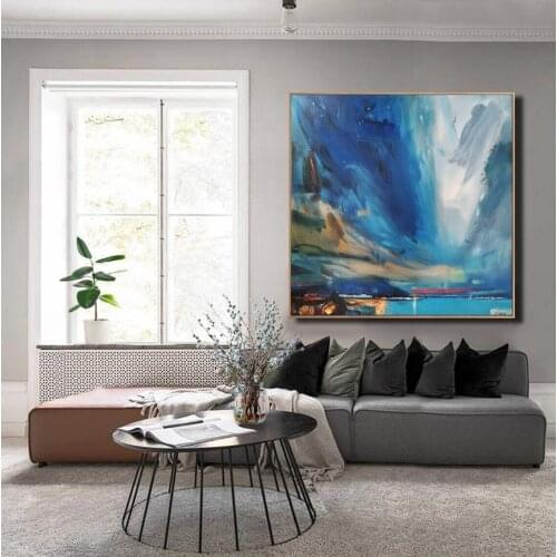 Hand Painted Original Night Sky Canvas Painting Sky Abstract Painting Coastal Abstract Landscape Painting Deep Blue Sky Painting