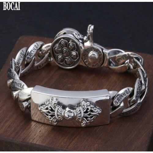 S925 sterling silver six-character mantra of personality turning bracelet silver inlaid with copper vajra turning man bracelet