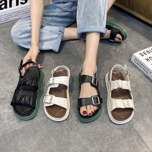 Trifle Platform Sandal for Women Summer 2021 Web Celebrity Student Pleated Fashion Fairy-style One-line Strap Sandal