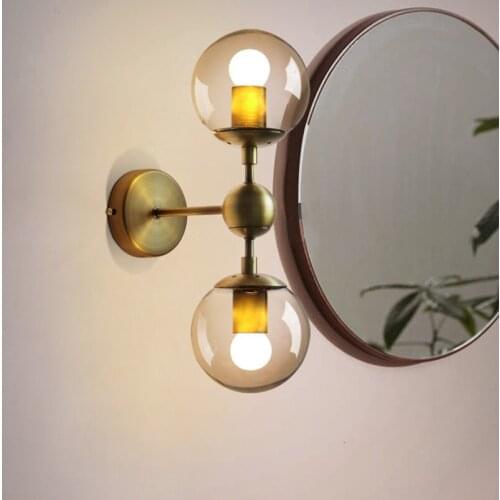 Modern Bedroom E27 Wall Lights Stair Wall Lamp Sconce metal base Globe Glass Double Ball Heads Vintage Indoor Lighting Fixtures