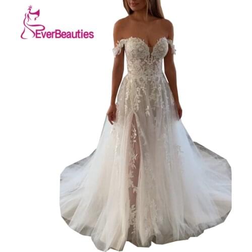 Vestido De Noiva Off The Shoulder Boho Wedding Dresses 2020 Tulle Lace Appliques Beach Bridal Wedding Gown