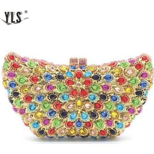 Women Fancy Crystal Purse Rhinestone Fashion Multi Clutch Bag Dinner Wedding Cocktail Occasion Handbags Crossbody Day YLS-G86