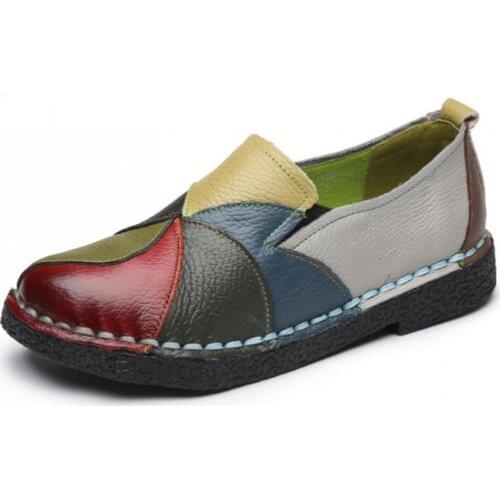 2021 New Womens Ladies Female Woman Mother Shoes Flats Genuine Leather Loafers Mixed Colorful Non Slip On Plus Size 35-42
