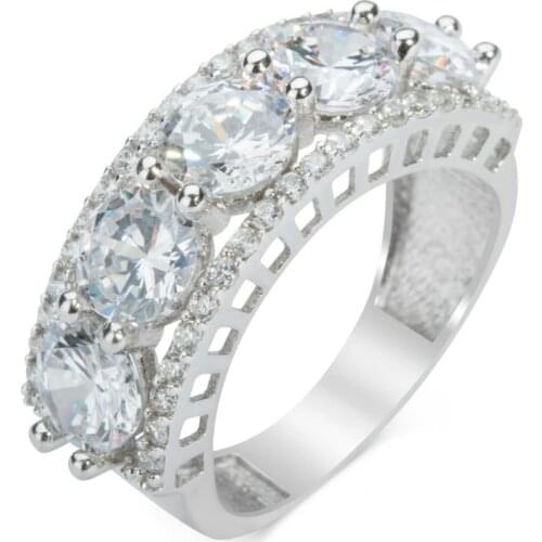 Bridge Style Zircon Gemstone Ring Silver Five Stone Ring Solitaire Ring Wedding Engagement Women Ring 925K Silver