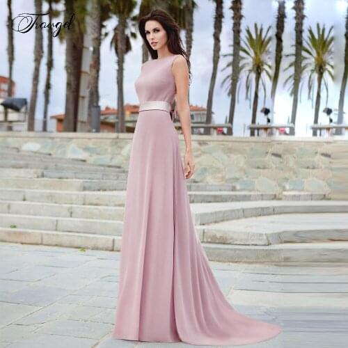 Traugel Scoop Mermaid Formal Evening Dresses Simple Sleeveless Backless Bow Sweep Train Long Prom Party Gown for Women Plus Size