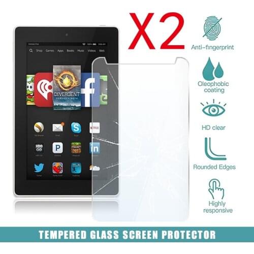 2Pcs Tablet Tempered Glass Screen Protector Cover for Amazon Kindle Fire HD 7 (4th Gen 2014) Full Screen Coverage Tempered Film