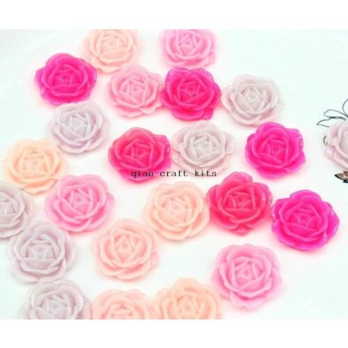 200pcs big 28mm sale Resin Rose Flowers Flat Backs in Assorted Colors pink ,lavender hot pink shade Flatback Cabochons D25