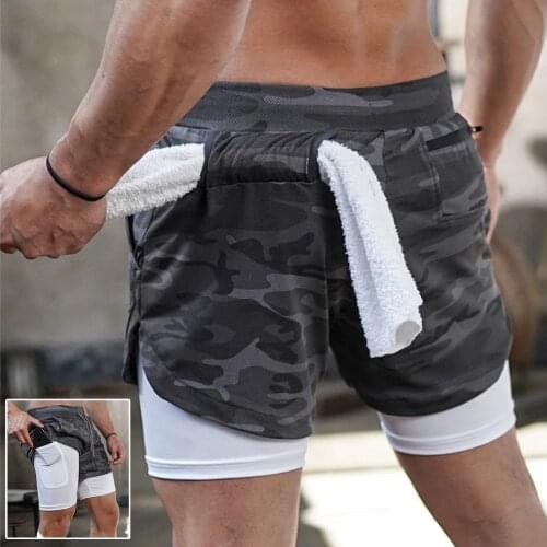 2021 Camo Running Shorts Men 2 In 1 Double-deck Quick Dry GYM Sport Shorts Fitness Jogging Workout Shorts Men Sports Short Pants