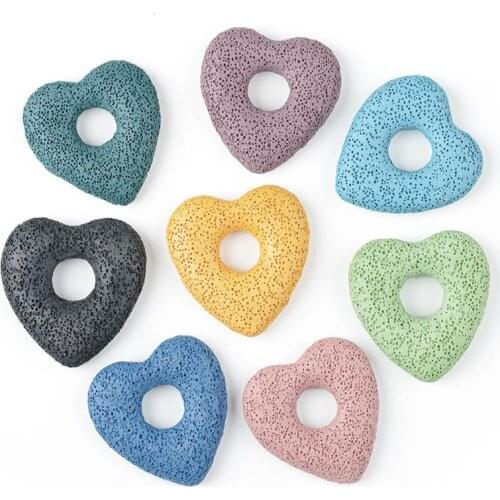 31mm Natural Stone BigHeart Shaped Hollow Pendant Lava Beads For Jewelry Making Necklace DIY