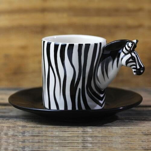3D zebra ceramic mug hand-painted animal espresso coffee cup creative cartoon ceramic cup and saucer funny mugs