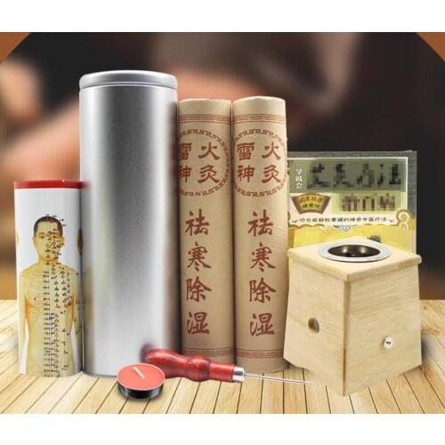 4 cm special moxibustion box with 10 pcs herb moxibustion moxa strip fire moxibustion massage set