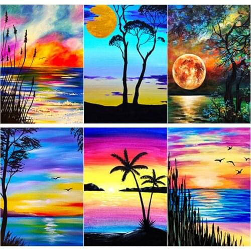 5D DIY Diamond Painting Sea View Cross Stitch Sunset Diamond Embroidery Crafts Full Square Round Drill Home Decor Manual Gift