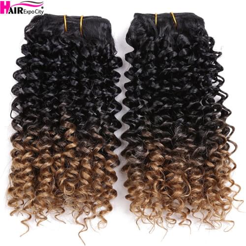 8"Jerry Curly Bundles Ombre Hair Bundles Synthetic Hair Weave Extensions For Women Heat Resistant Fiber 2pcs/Pack Hair Expo City