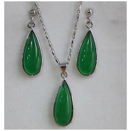 Free Shipping ! Dark Green Jades Pendant Earring Ring Jewelry Set