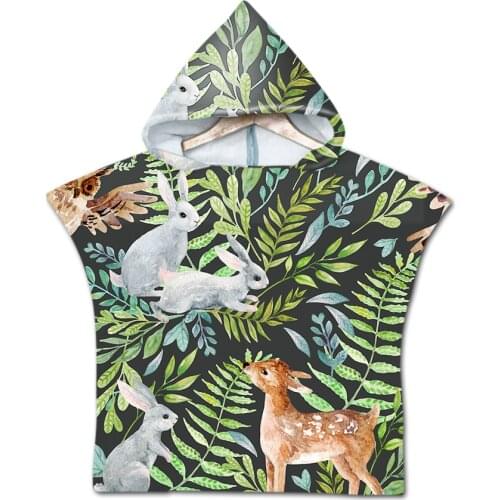 Free shipping Tropical Palm Sea Ship Flower Deer Rabbit Abstract Pattern Baby Kids Hooded Pool Bath Swim Beach Poncho Towel Cape
