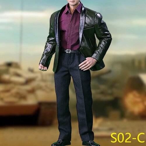 1:6 Male Man Boy Figure Clothes Accessory Mens Leather Suit Set Black/Silver Grey/Dark Green Colors for 12'' Figure Body
