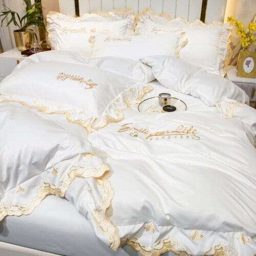 Summer Ice Silk Bedding Set Duvet Cover Sheet Four-piece Set Double-sided Silky Nude Sleeping Silk Princess Wind Day Silk Beddin
