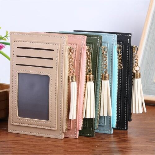 Fashion PU Solid Wallet Card Holder Bag Women Tassel Multi-slot Mini Purses Card Package Women Cover On The Passport