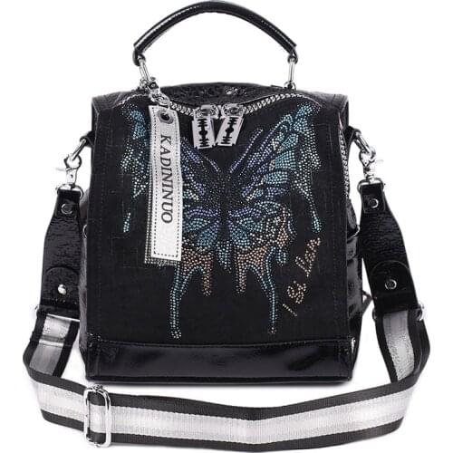 Fashion Butterfly Women Backpack Multifunction Diamond Leather Shoulder Bags High Capacity Schoolbag For Girl Casual Travel Bag