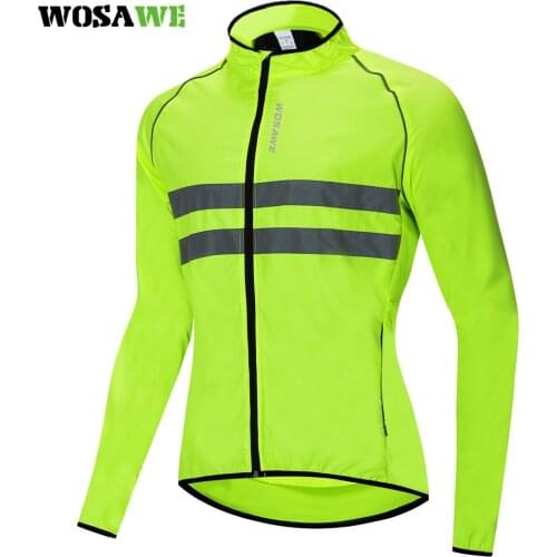 WOSAWE Men Windbreaker Jacket Summer Reflective Cycling Jersey Long Sleeve Windstopper Bicycle Bike Windproof Jacket MTB