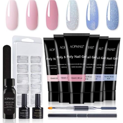 6 Color Poly Extension Gel With Base Top Coat Starter Nail Kit Acrylic Gel Polish Enhancement Manicure Set