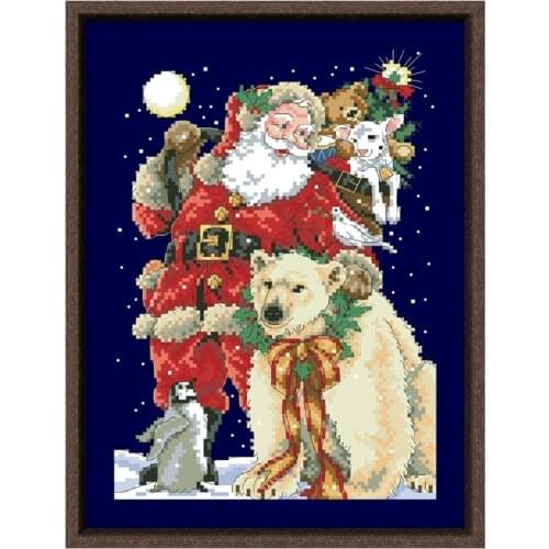 Dreampattern Beloved Santa cross stitch kit X-mas pattern design 18ct 14ct 11ct deepblue canvas embroidery DIY needlework