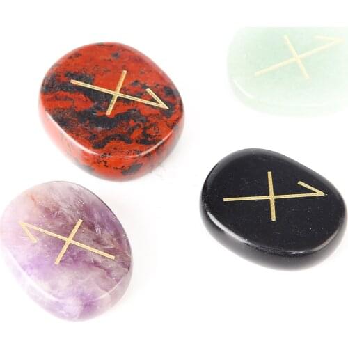 Natural Engraved Runes Stone Karuna Symbols Healing Crystal Reiki Pocket Palm Stones Kit for Meditation Divination