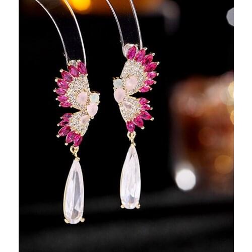 Summer New Fashion Butterfly Water Drop Dangle Jewelry 925 Silver Pin Statement Earrings Romantic Sweet Wedding Bridal Earring