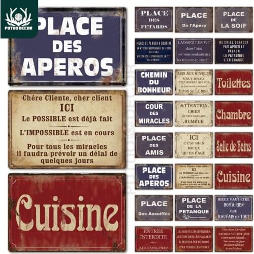 Place Des Aperos Plaque Metal Vintage French Retro Metal Tin Sign Bar Pub Club Wall Decor Iron Painting Decorative Plate