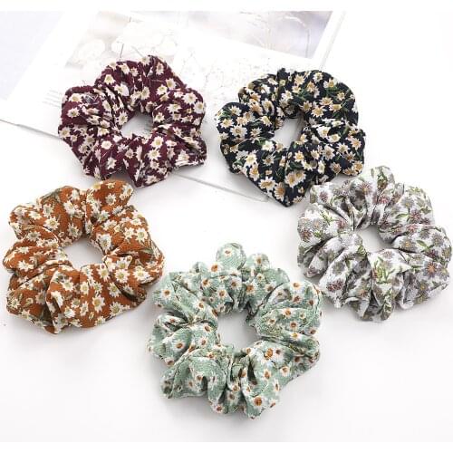 Women Floral Print Chiffon Hair Scrunchies Small Fresh Fashion Hair Ring Girls Ponytail Holders Scrunchie Hair Accessories