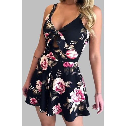 Sexy Womens Mini Dress Suspender Chest Bow Tie Tie Leopard Print Loose One-piece Shorts Jumpsuit Платья Для Женщин Vestidos Top